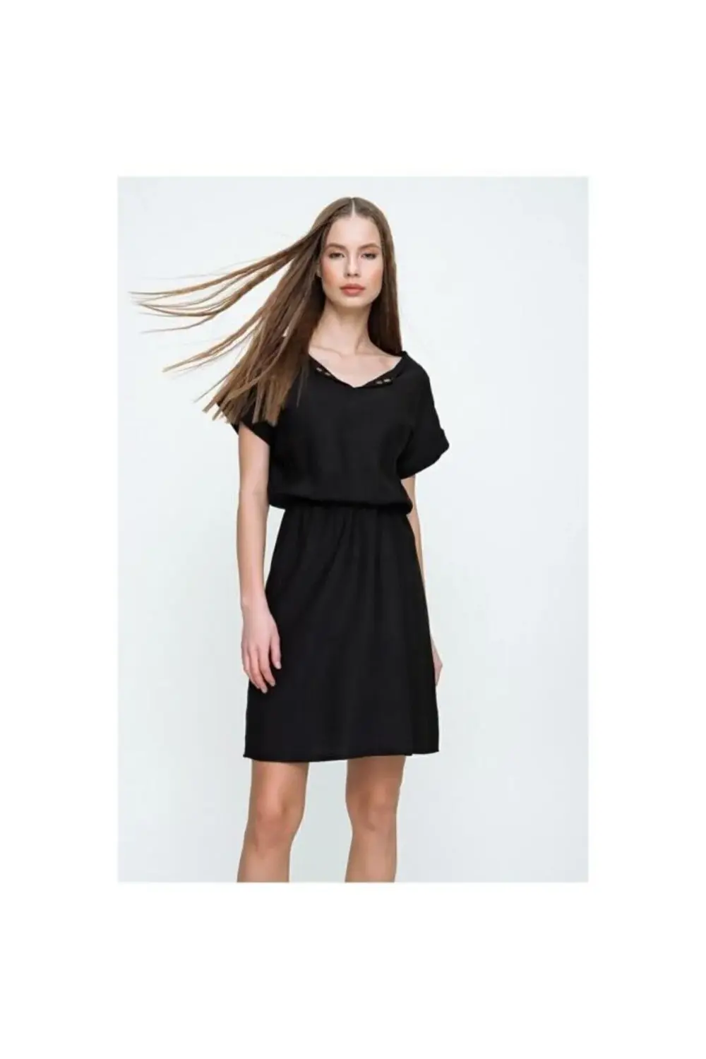 Pasaklı Giyim Kadın Beli Büzgülü Yakası Düğmeli Rahat Keten Elbis