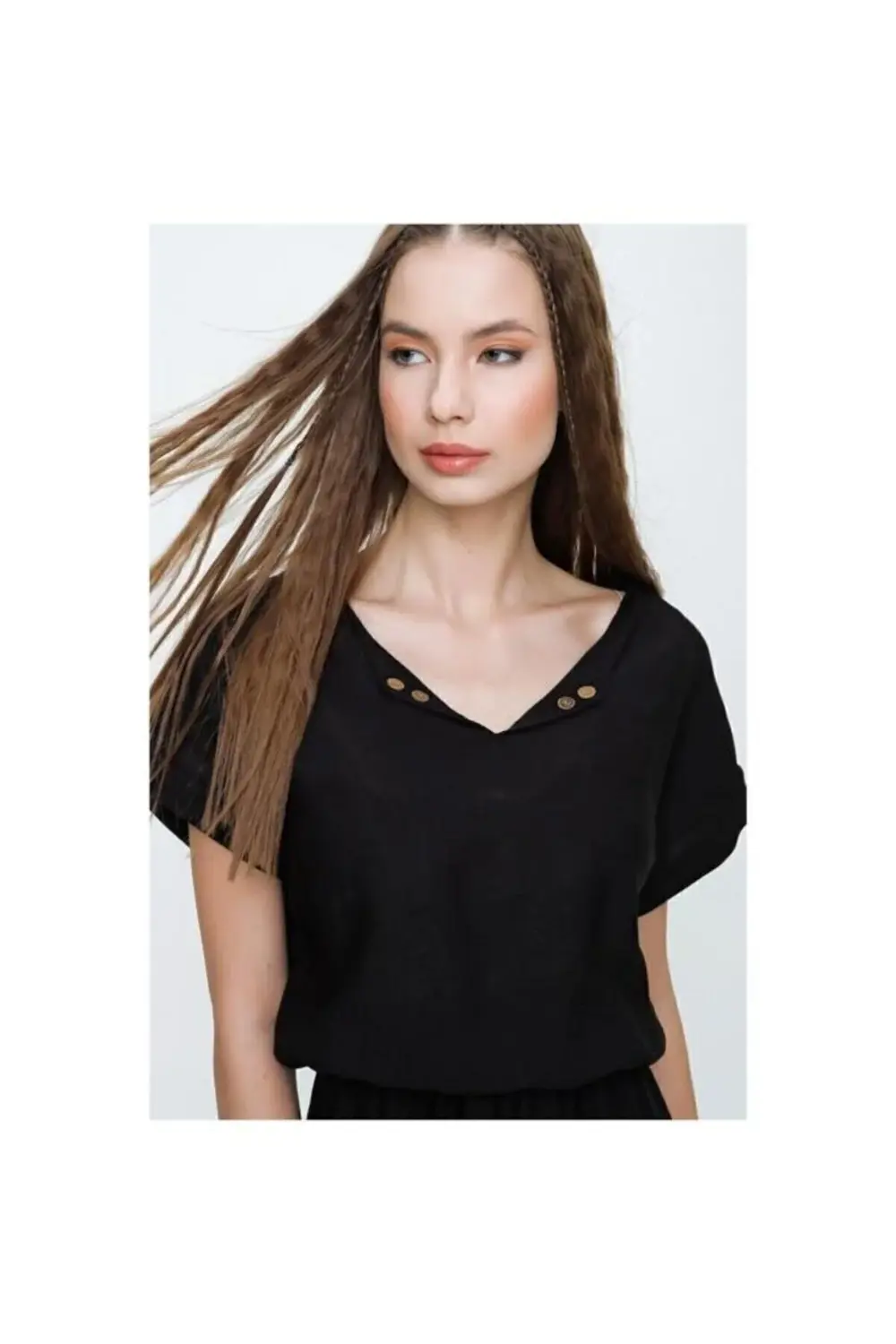 Pasaklı Giyim Kadın Beli Büzgülü Yakası Düğmeli Rahat Keten Elbis