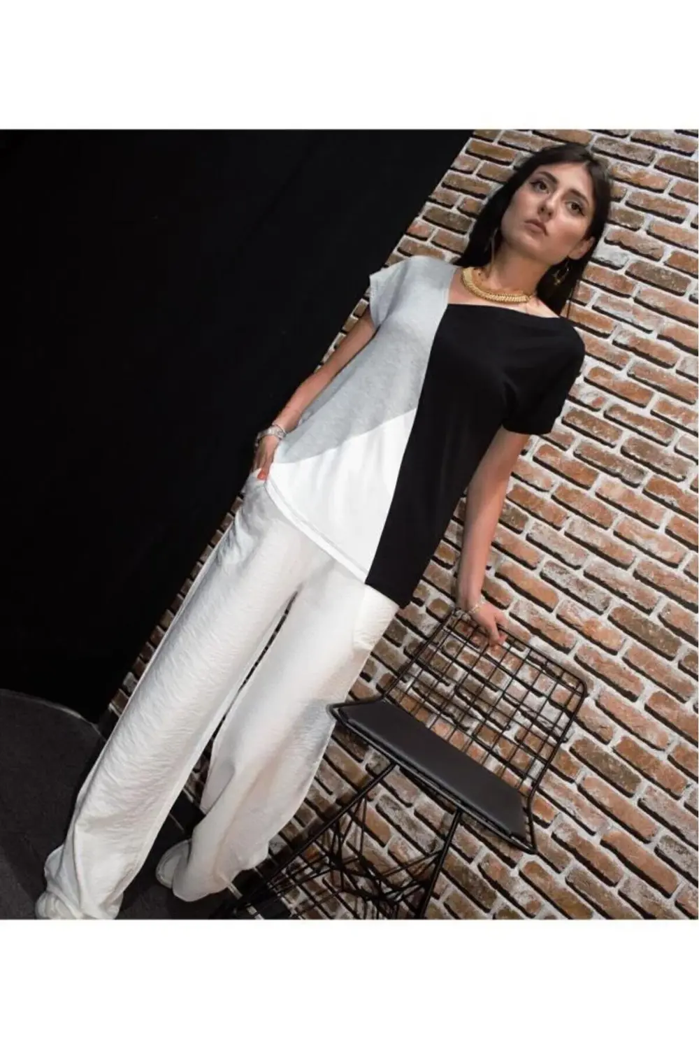 Pasaklı Giyim Kadın Renk Bloklu Kısa Kollu Salaş Penye T-shirt 32