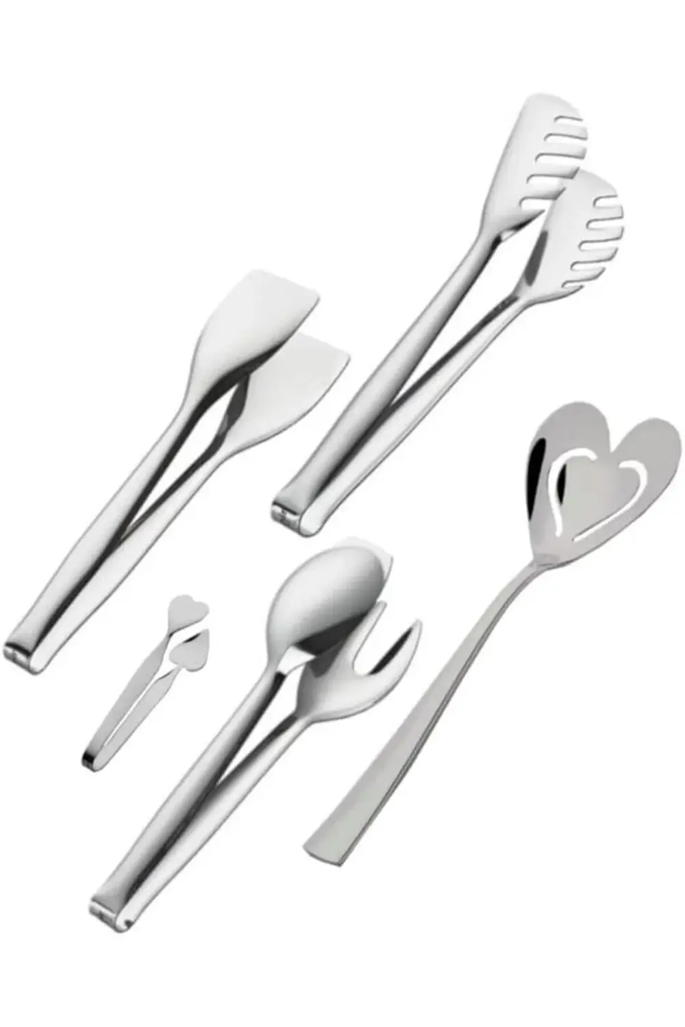 Paslanmaz 5 Parça Çelik Pasta Makarna Servis Kaşık Şeker Maşa Set