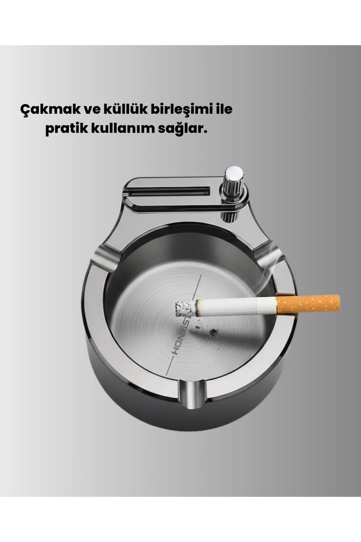 Paslanmaz Çakmaklı Küllük Modern Masa Üstü Aksesuar