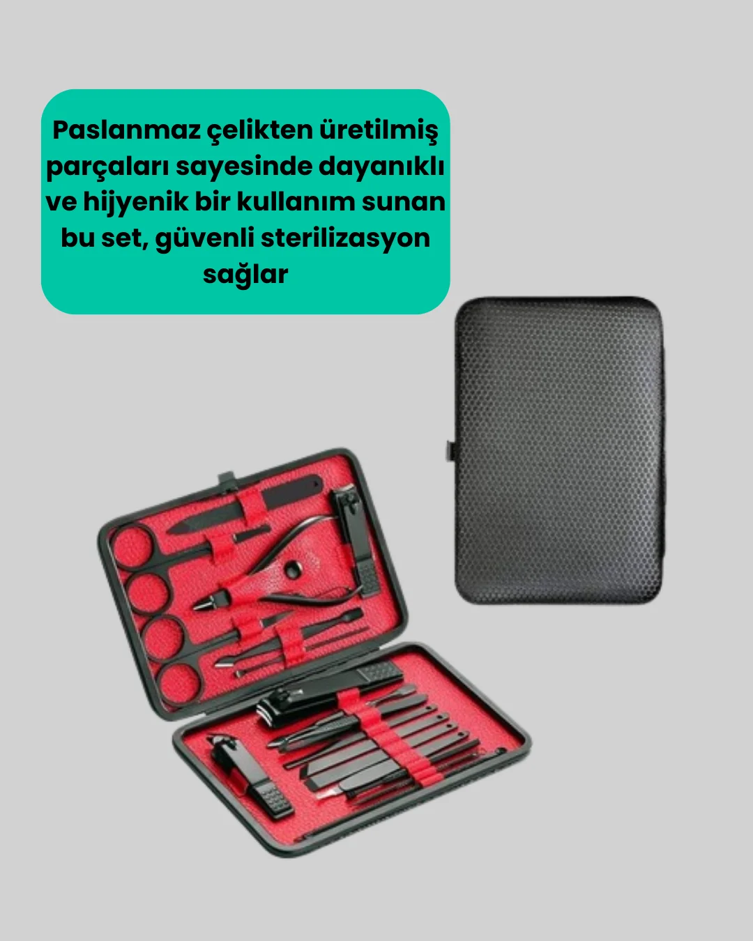 Paslanmaz Çelik 17 Parça Manikür Pedikür Seti ve Taşınabilir Şık Çanta