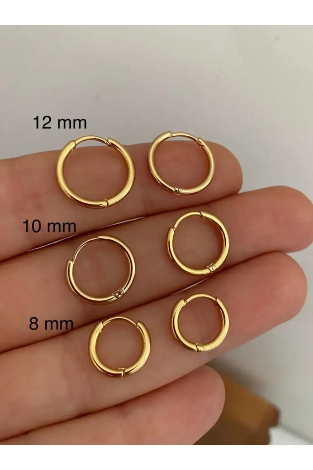 Arescollection Paslanmaz Çelik 3 Boy 3 Adet İnce Halka Küpe Seti