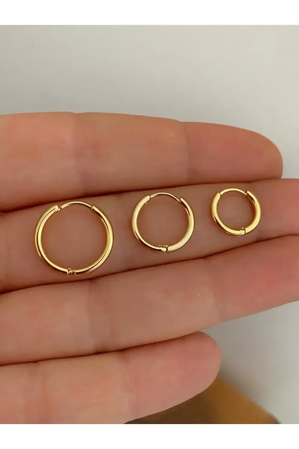 Arescollection Paslanmaz Çelik 3 Boy 3 Adet İnce Halka Küpe Seti