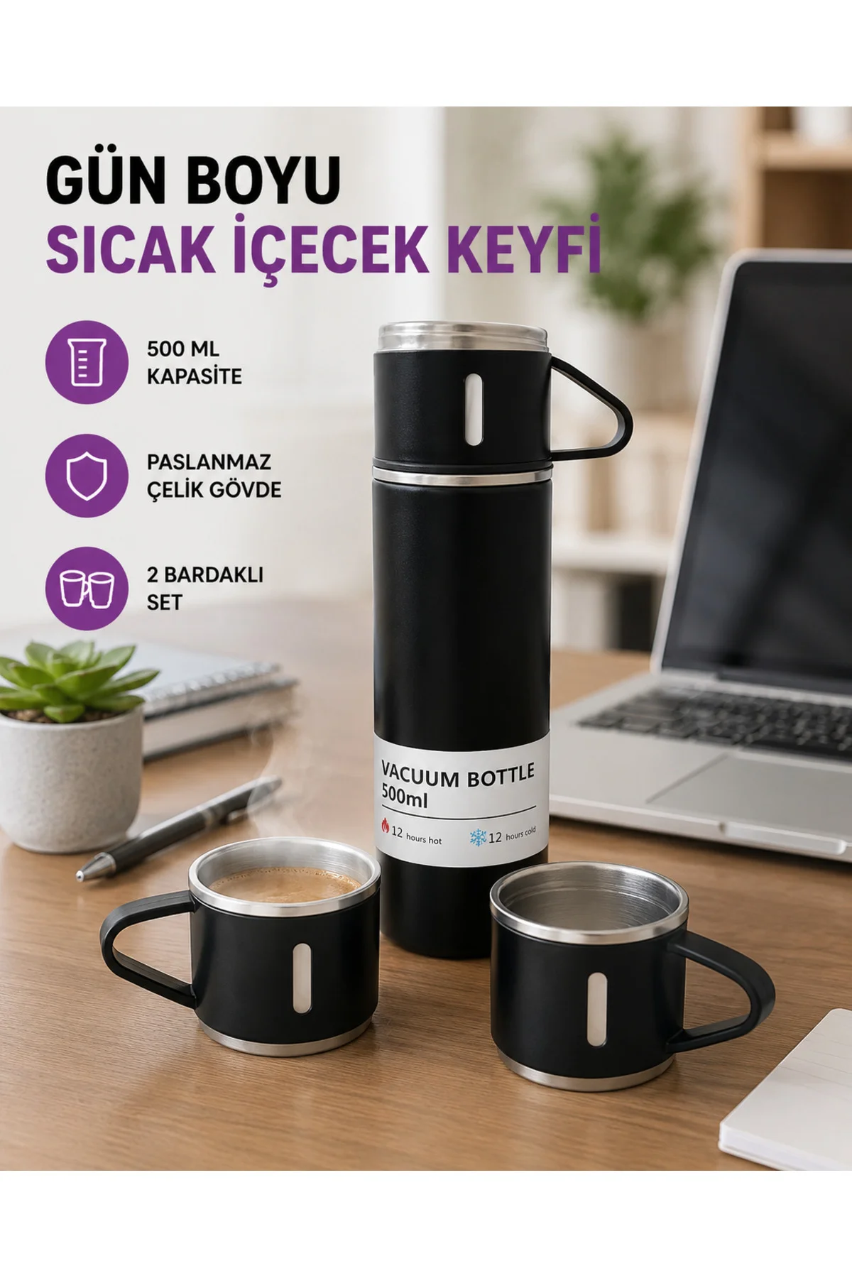 Paslanmaz Çelik 500 Ml Termos Seti – 8 Saat Isı Koruma, Vakumlu, Sızdırmaz Ve Taşınabilir Paslanmaz Çelik 500 Ml Termos Seti – 8 Saat Isı Koruma, Vakumlu, Sızdırmaz Ve Taşınabilir