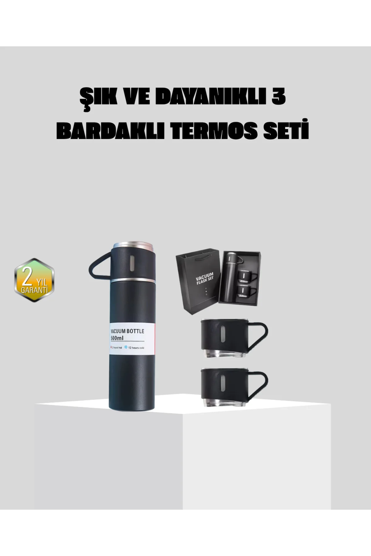 Paslanmaz Çelik 500 ml Termos Seti – 8 Saat Isı Koruma, Vakumlu, 