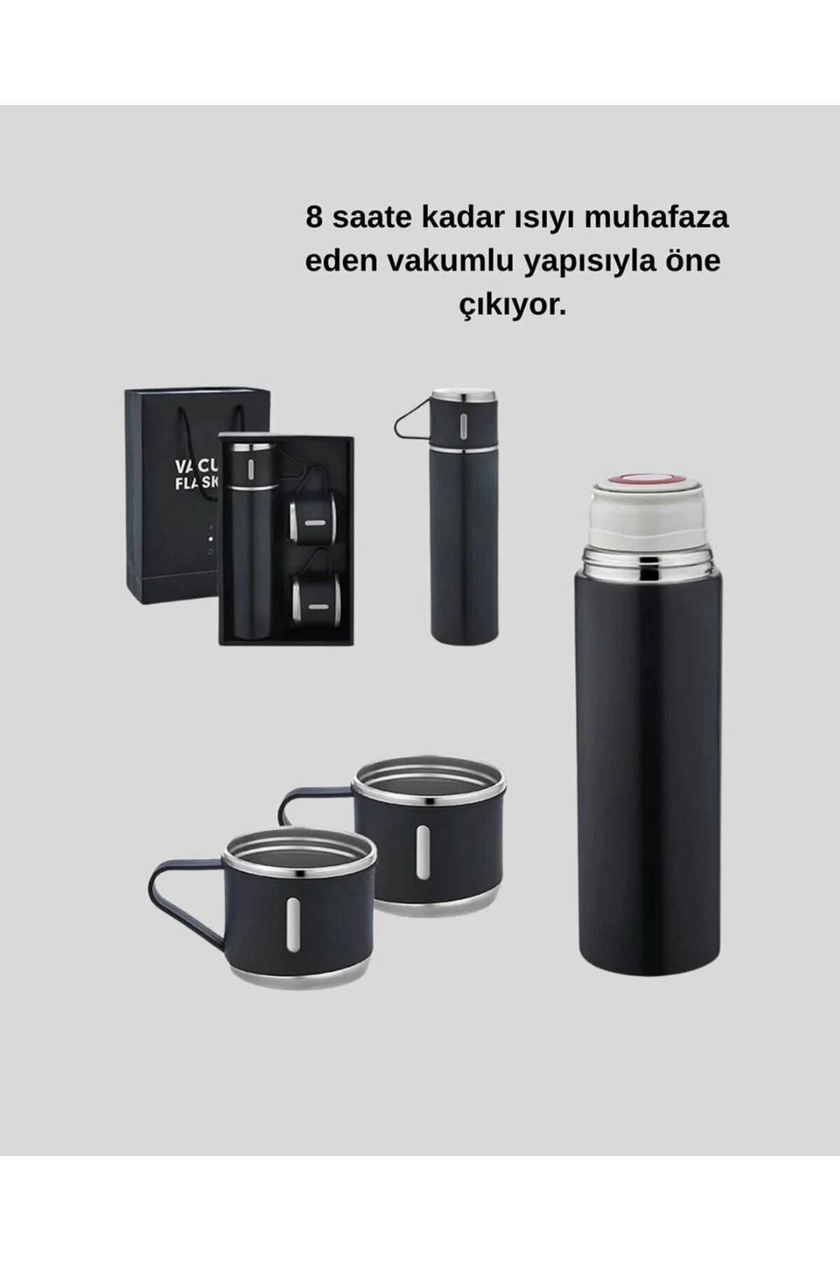 Paslanmaz Çelik 500 ml Termos Seti – 8 Saat Isı Koruma Vakumlu Sı