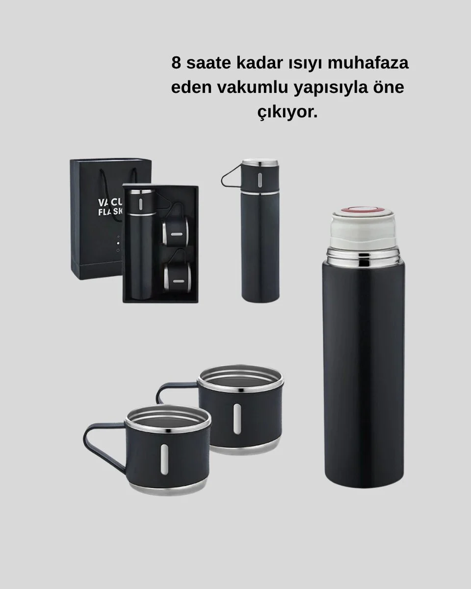 Paslanmaz Çelik 500 ml Termos Seti – 8 Saat Isı Koruma Vakumlu Sızdırmaz ve Taşınabilir