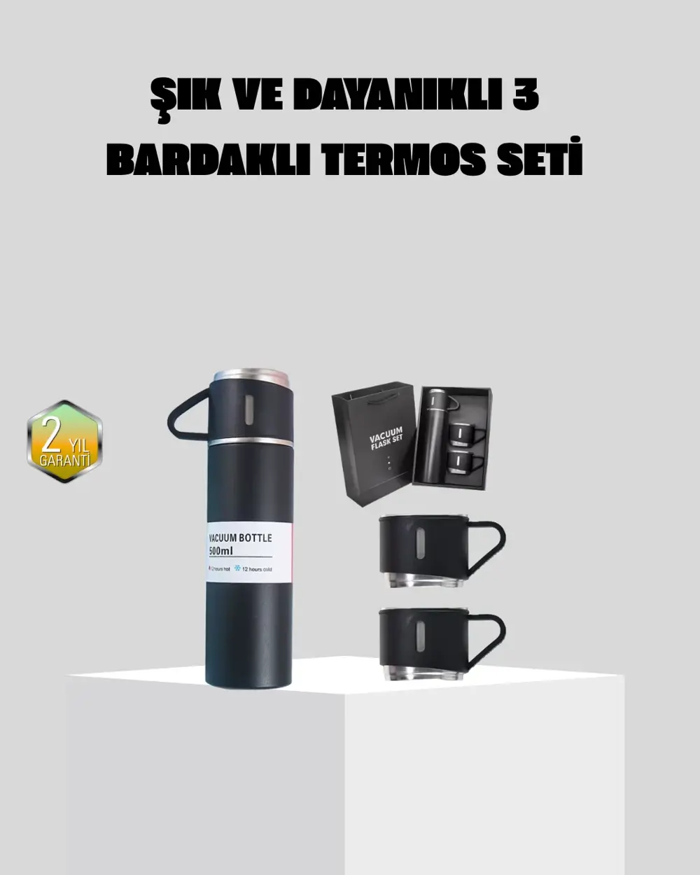 Paslanmaz Çelik 500 ml Termos Seti – 8 Saat Isı Koruma, Vakumlu,