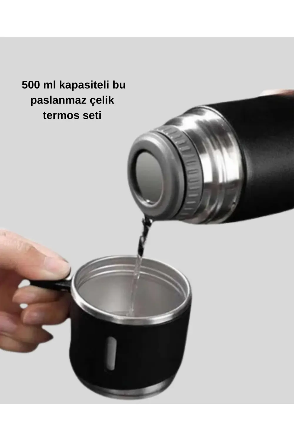 Paslanmaz Çelik 500 ml Termos Seti – 8 Saat Isı Koruma, Vakumlu,