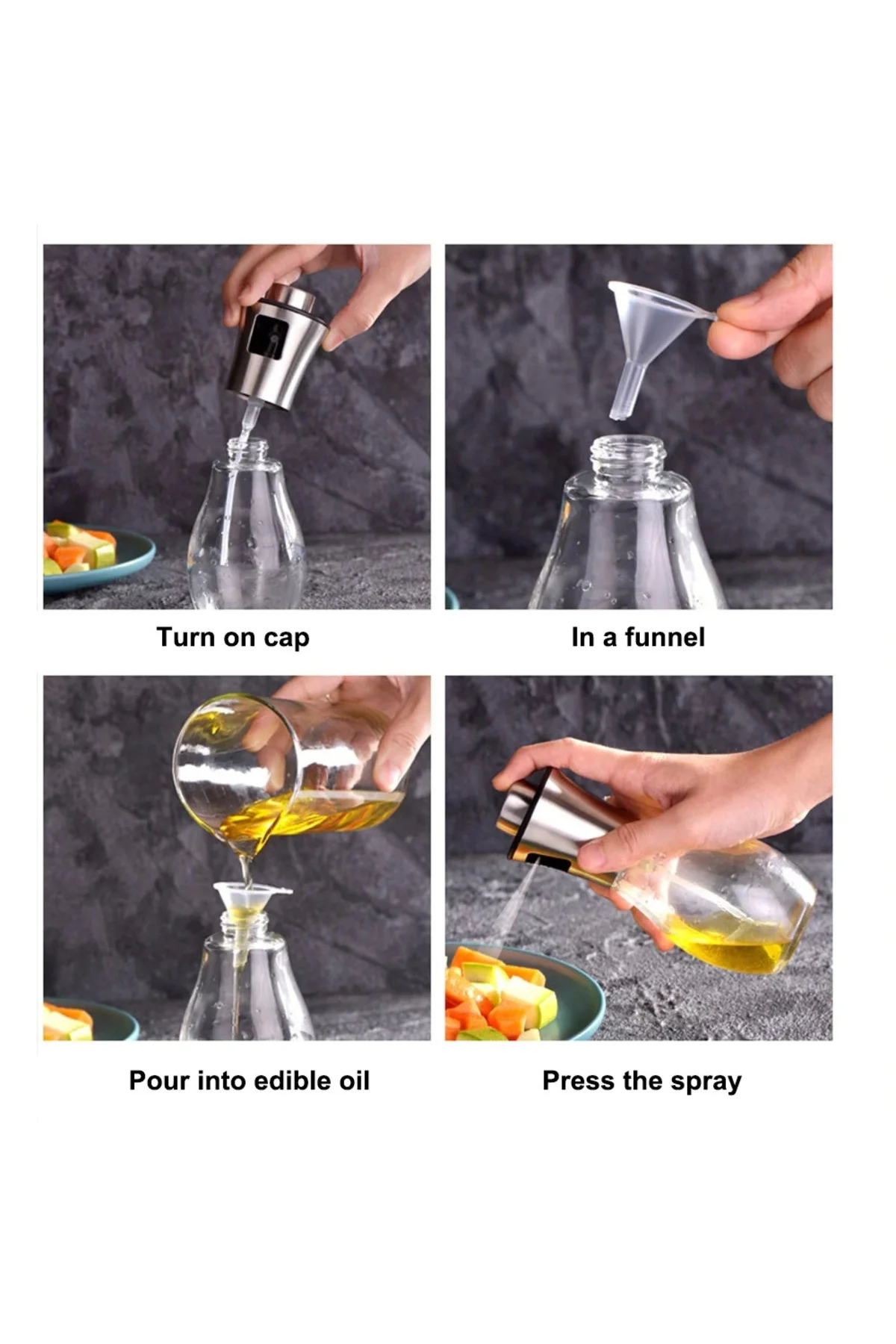 Paslanmaz Çelik Başlıklı Cam Spray Yağdanlık - Lisinya