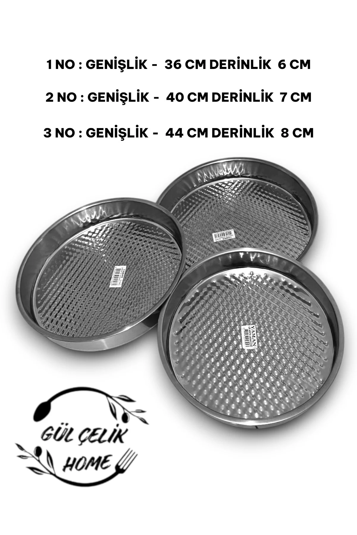 Paslanmaz Çelik Çiğ Köfte Tepsisi & Leğeni 3'lü Set 36-40-44cm