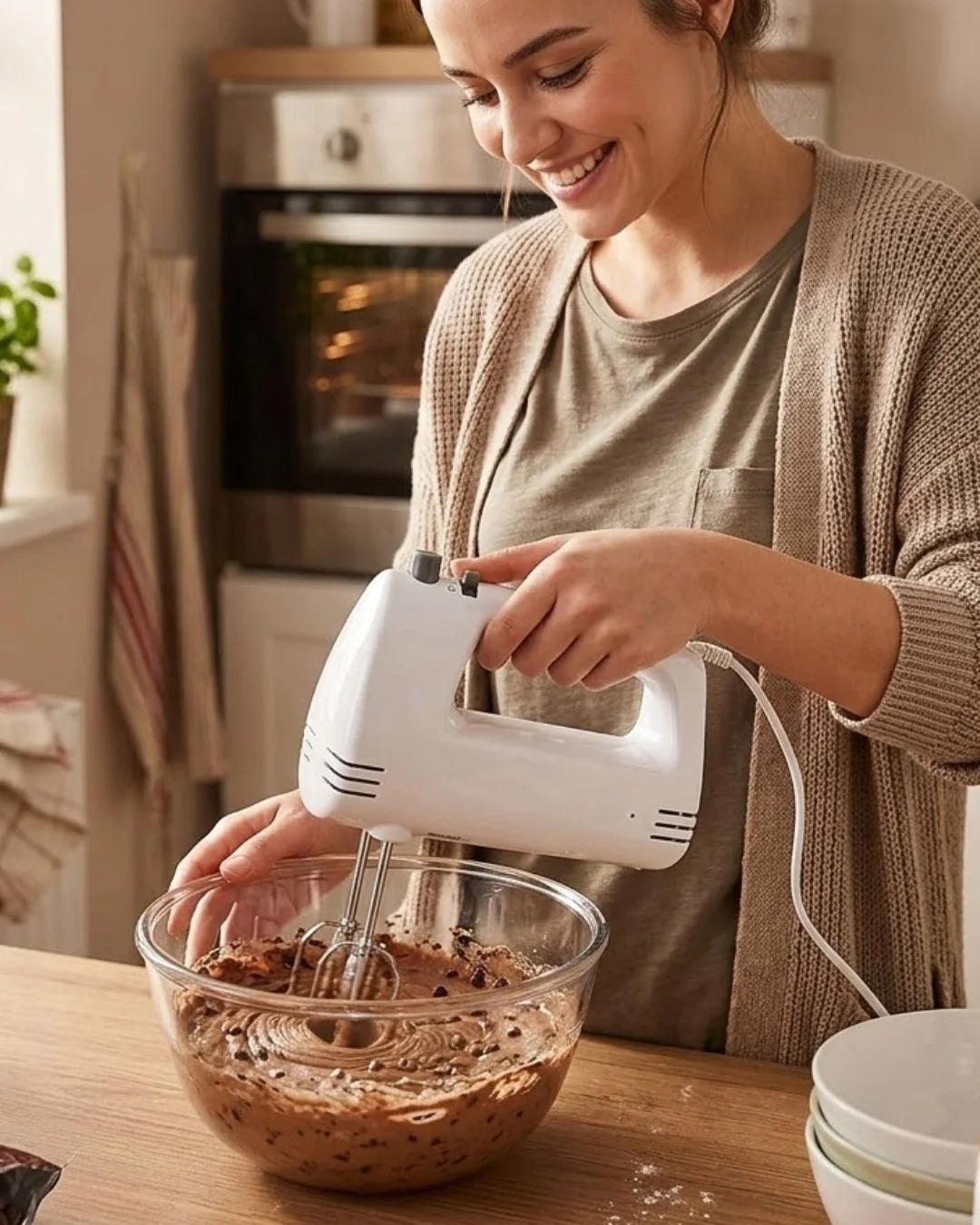 Paslanmaz Çelik Çırpıcılı El Mikseri 250W Çok Kademeli Mutfak Mikseri