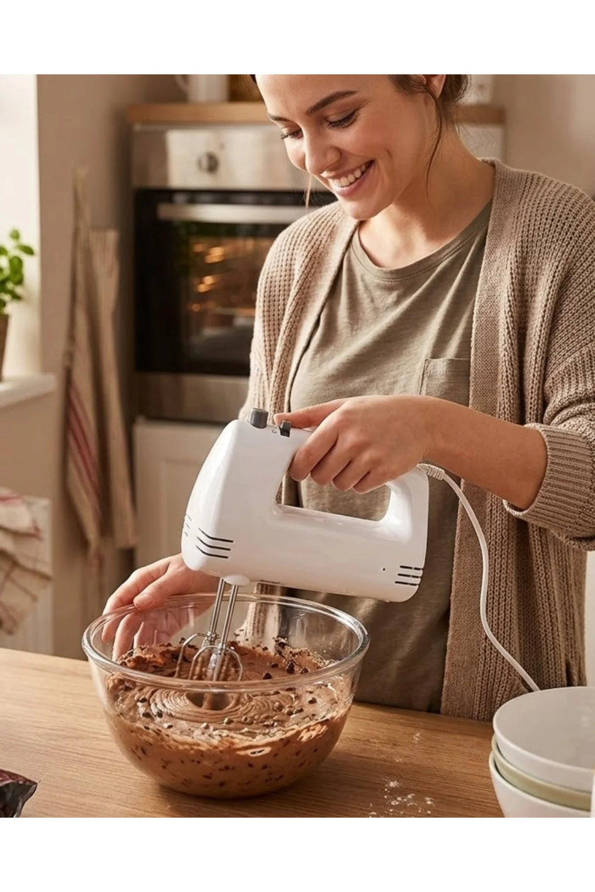 Paslanmaz Çelik Çırpıcılı El Mikseri 250W Çok Kademeli Mutfak Mikseri