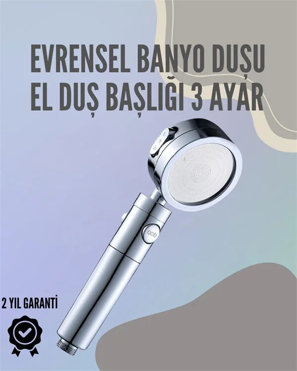 Paslanmaz Çelik El Duş Başlığı – 3 Modlu Püskürtme Seçeneği ve Su Basıncı Artırıcı