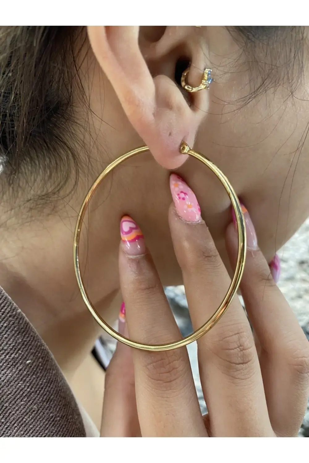 Arescollection Paslanmaz Çelik Gold Renk Büyük Halka Küpe