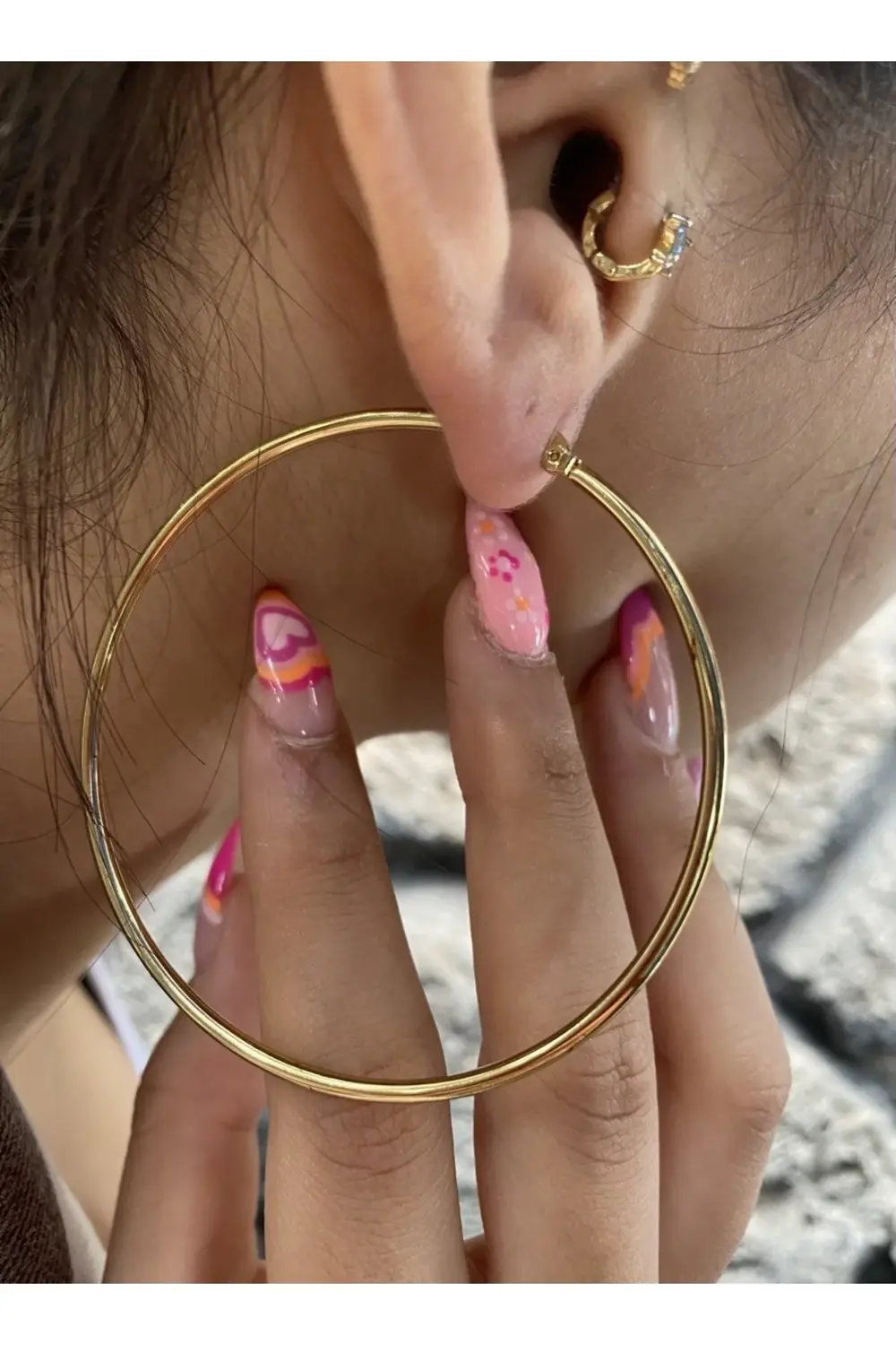 Arescollection Paslanmaz Çelik Gold Renk Büyük Halka Küpe