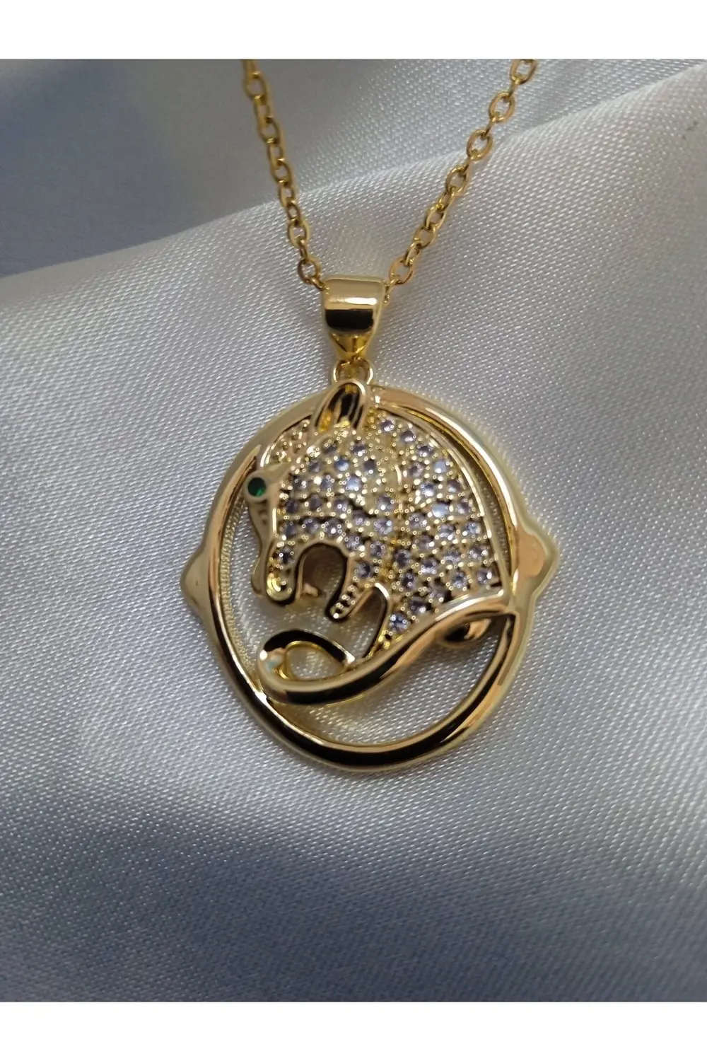 Paslanmaz Çelik Gold Zirkon Taşlı Figürlü Kolye