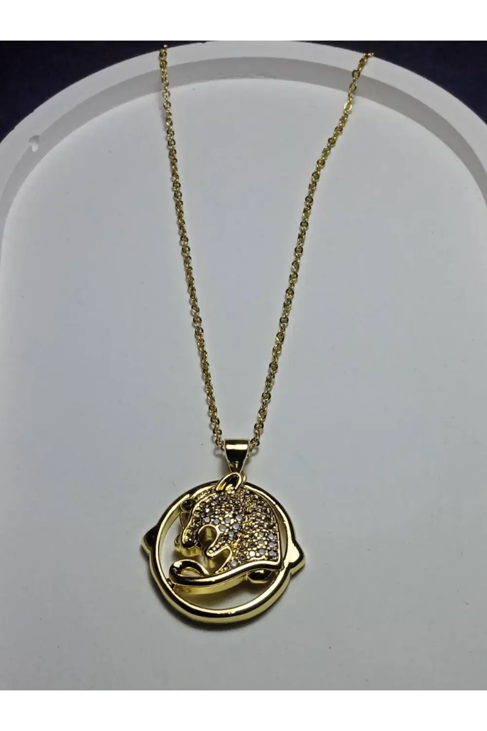 Paslanmaz Çelik Gold Zirkon Taşlı Figürlü Kolye