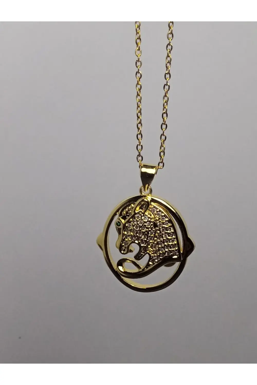 Paslanmaz Çelik Gold Zirkon Taşlı Figürlü Kolye