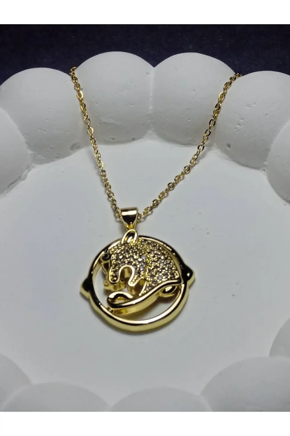 Paslanmaz Çelik Gold Zirkon Taşlı Figürlü Kolye