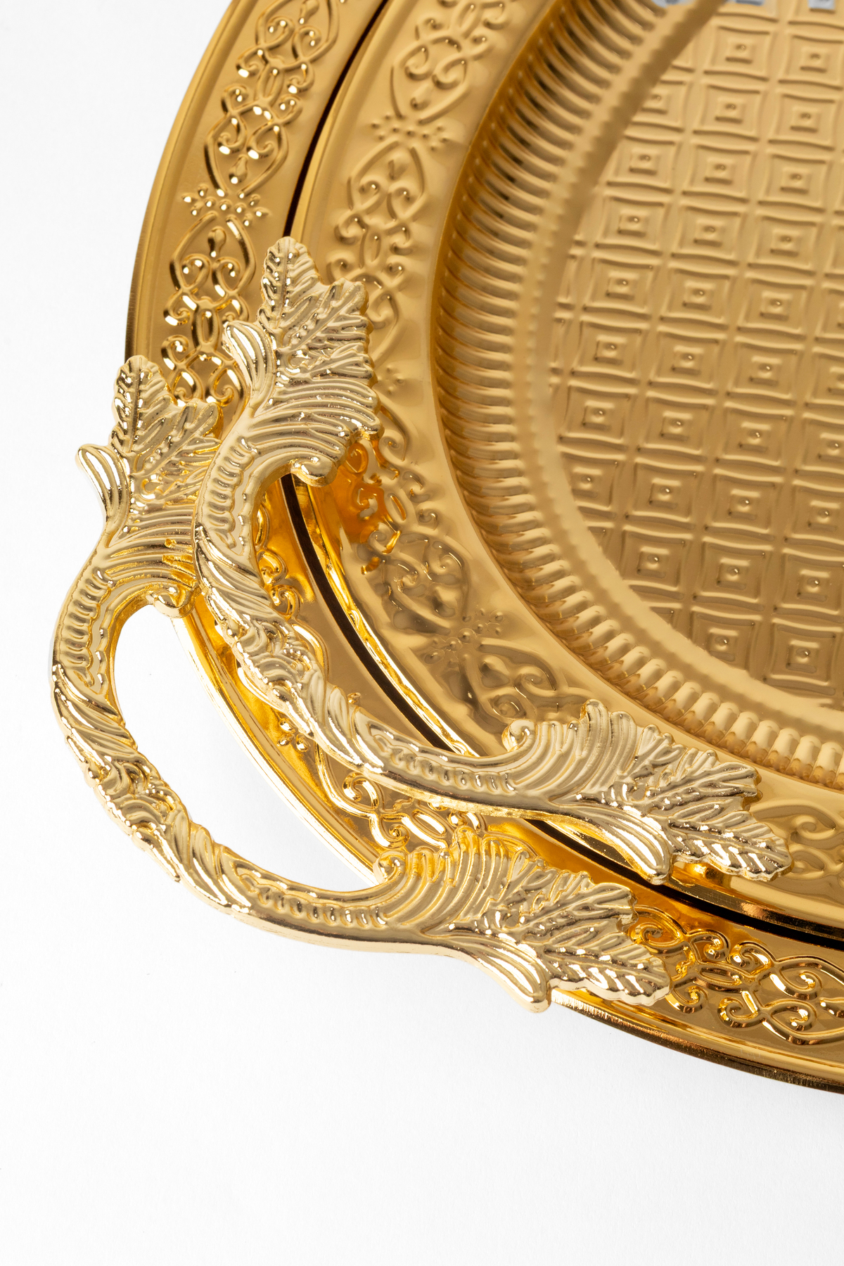 2’li Paslanmaz Çelik Gold Oval Tepsi Seti – Desenli Servis ve Sunum Tepsisi, Kararmaz, Solmaz