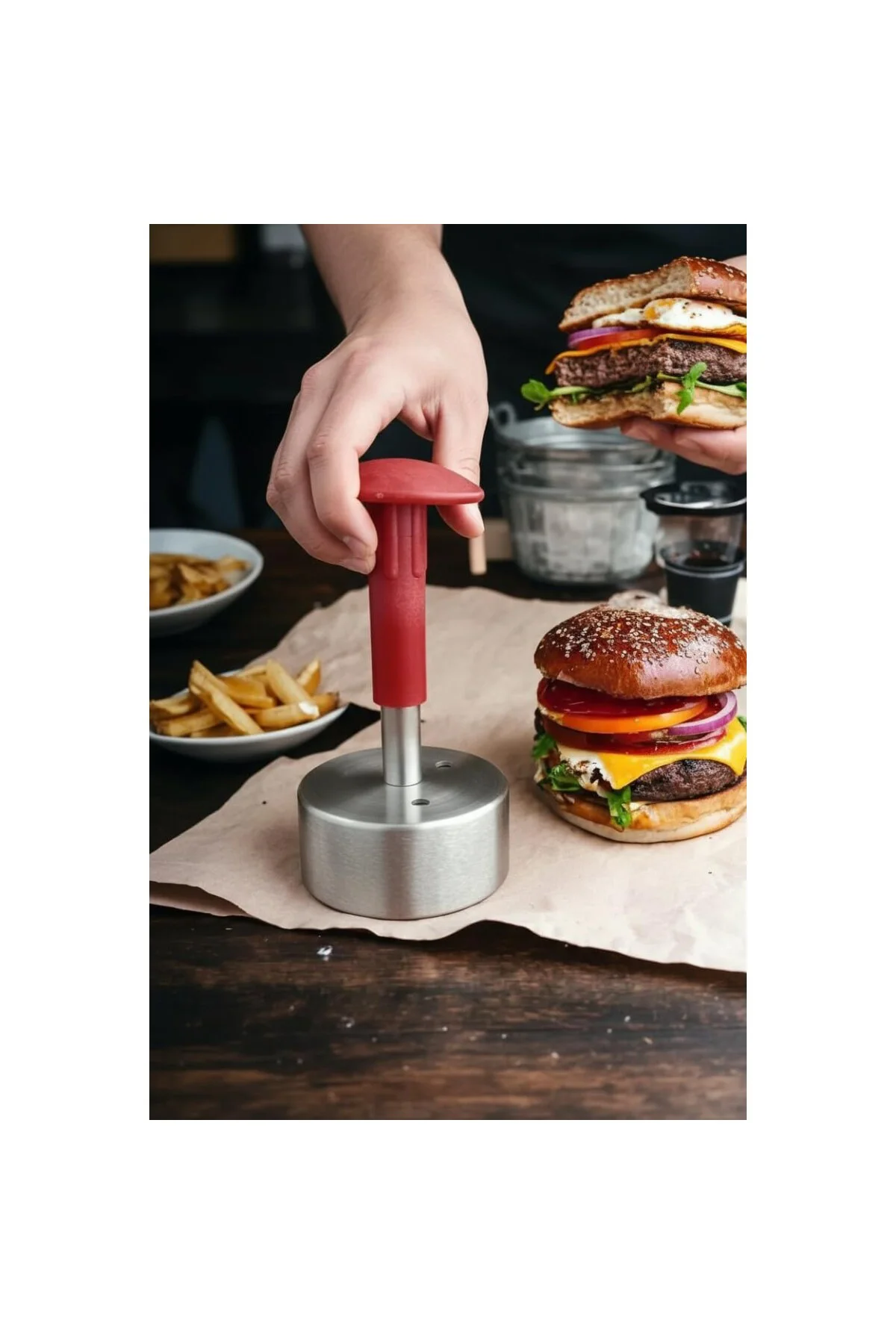 Paslanmaz Çelik Hamburger Presi | Et Köftesi Kalıbı | Yaylı Yuvar