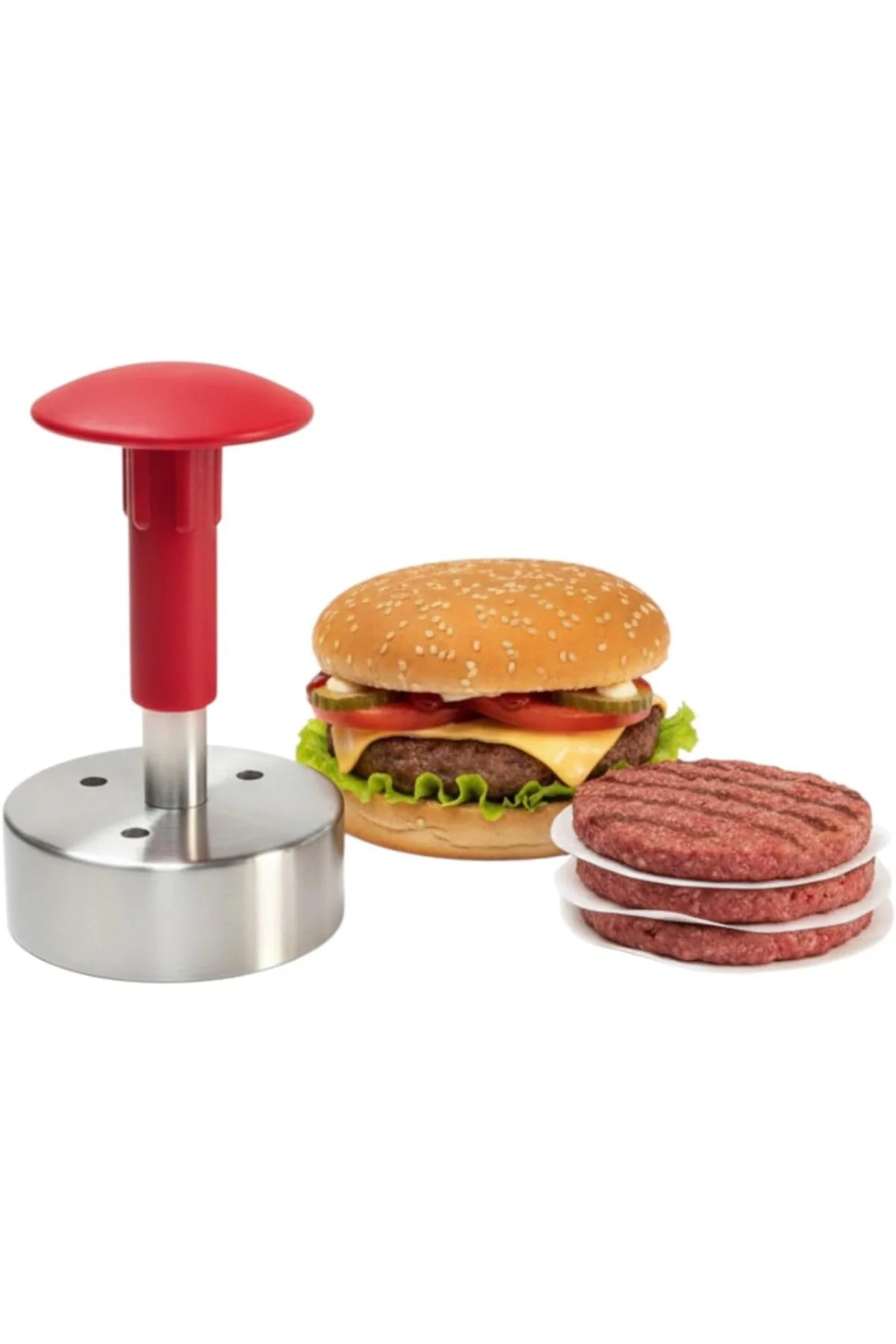 Paslanmaz Çelik Hamburger Presi | Et Köftesi Kalıbı | Yaylı Yuvar