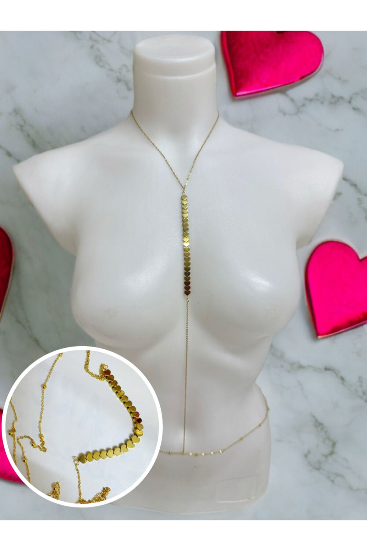 Arescollection Paslanmaz Çelik Hematit Taşli Kalpli Vücut Zinciri