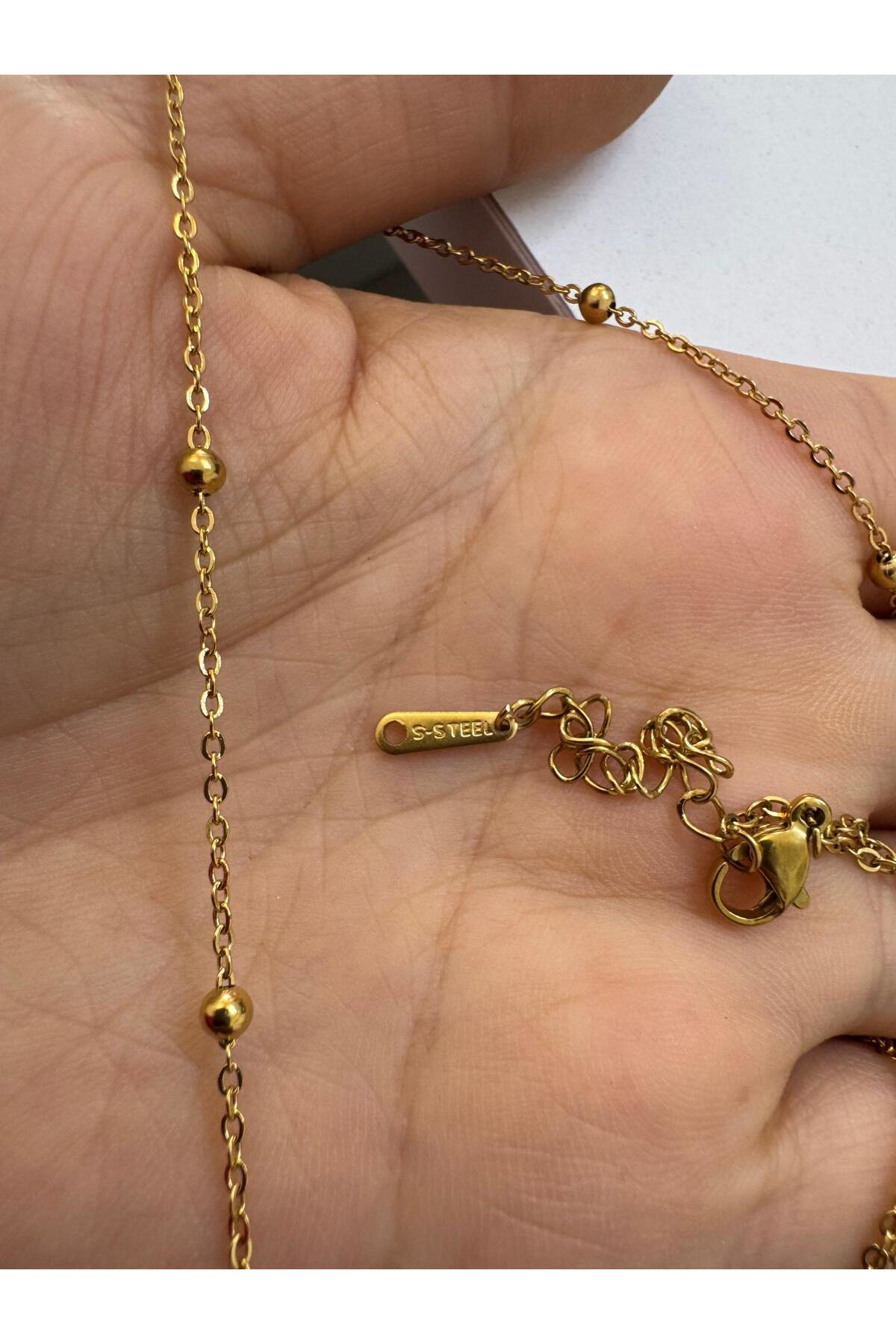 Arescollection Paslanmaz Çelik Hematit Taşli Kalpli Vücut Zinciri