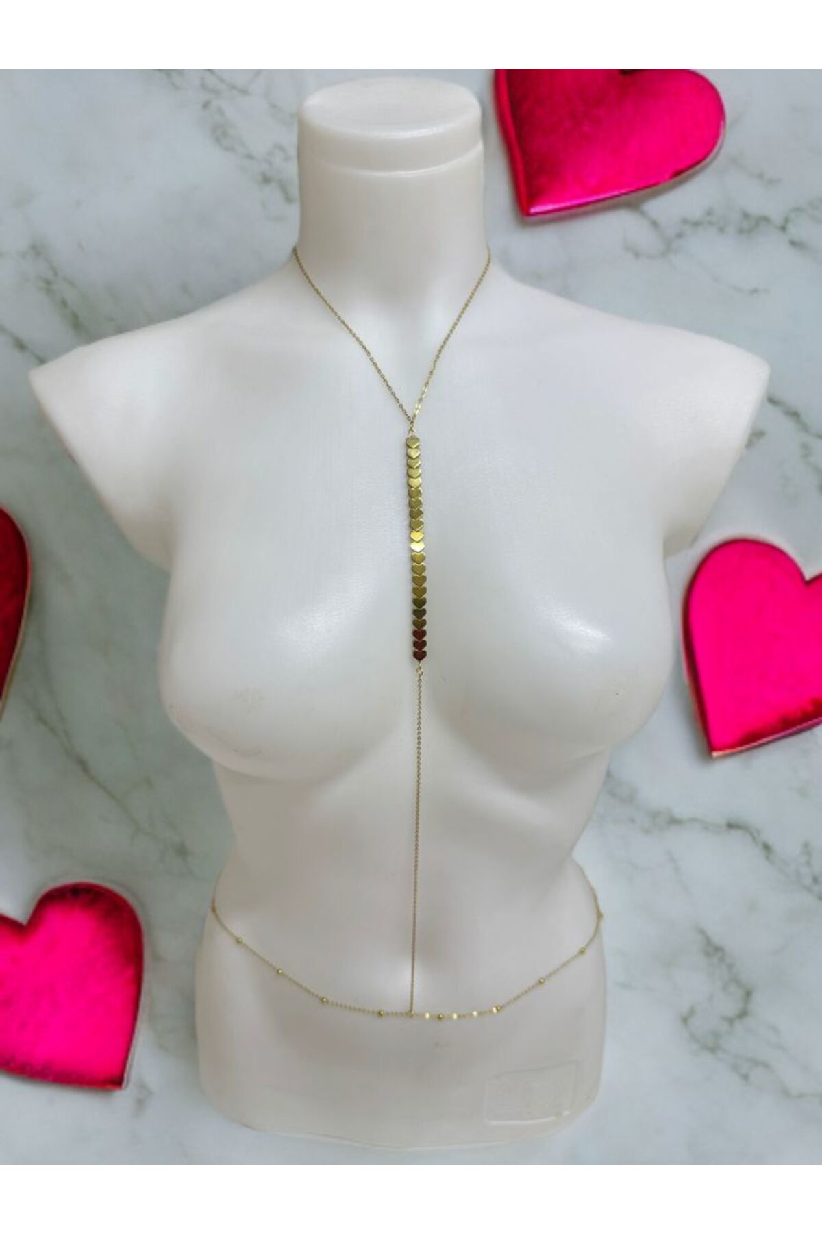 Arescollection Paslanmaz Çelik Hematit Taşli Kalpli Vücut Zinciri