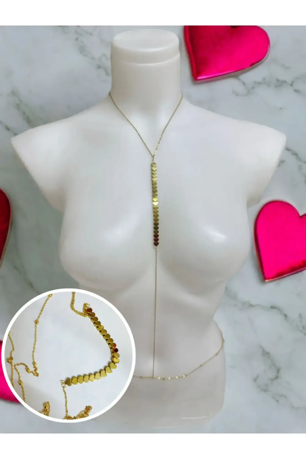 PASLANMAZ ÇELİK HEMATİT TAŞLI KALPLİ VÜCUT ZİNCİRİ