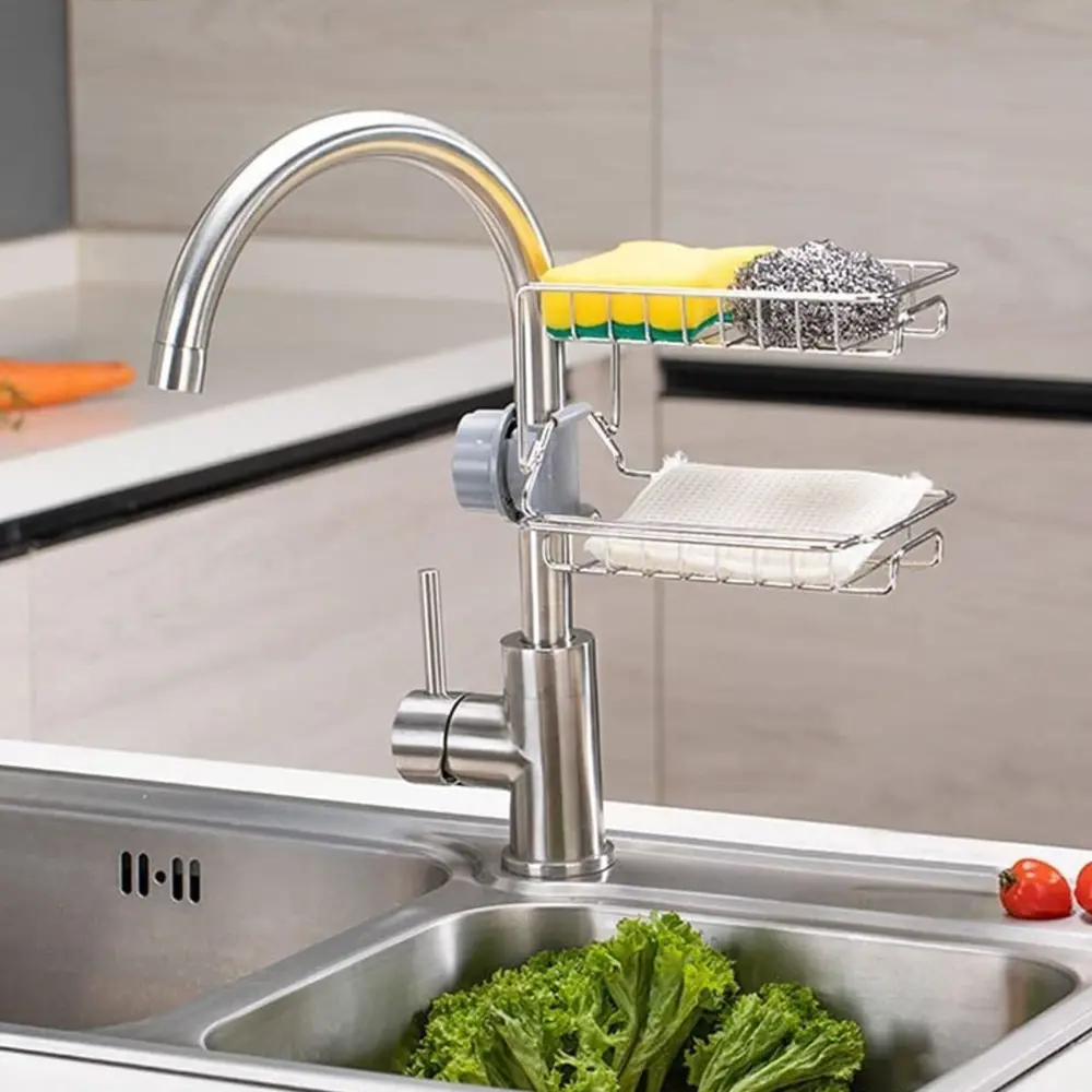 Paslanmaz Çelik İki Katlı Mutfak ve Banyo Organizer Musluk Sabunl