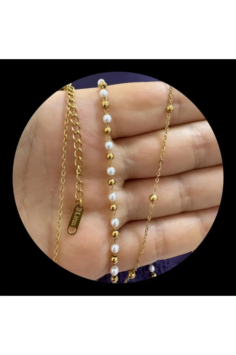 PASLANMAZ ÇELİK İNCİ DETAYLI VÜCUT ZİNCİRİ