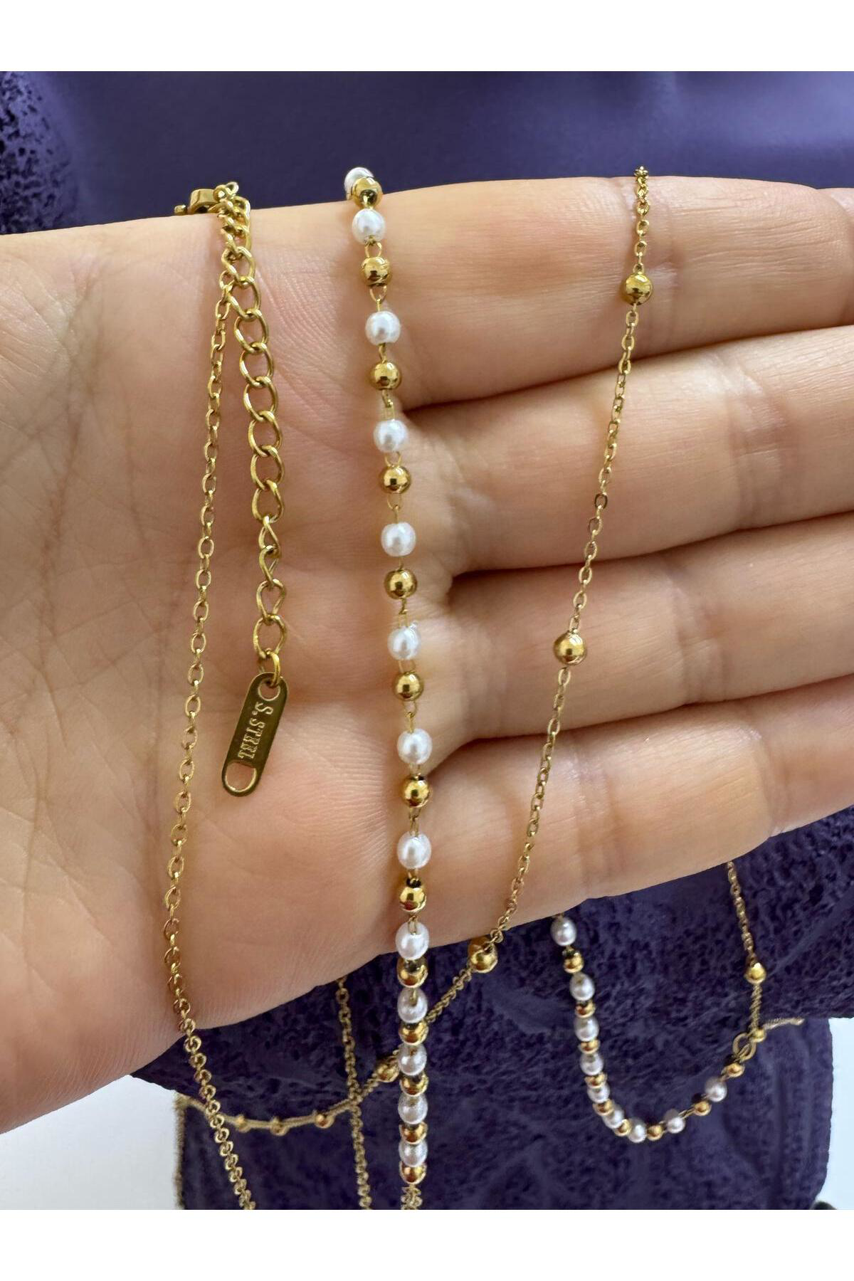 Arescollection Paslanmaz Çelik İnci Detayli Vücut Zinciri