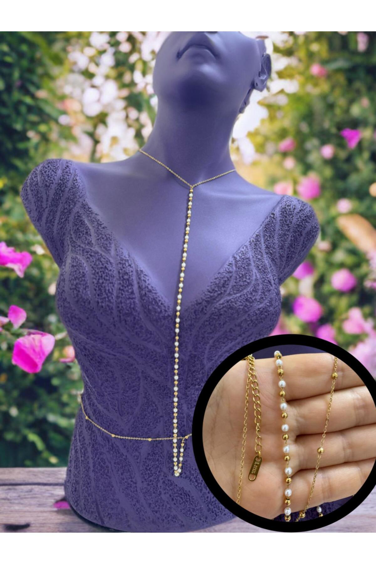 Arescollection Paslanmaz Çelik İnci Detayli Vücut Zinciri