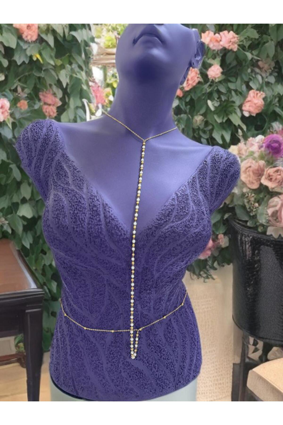 Arescollection Paslanmaz Çelik İnci Detayli Vücut Zinciri