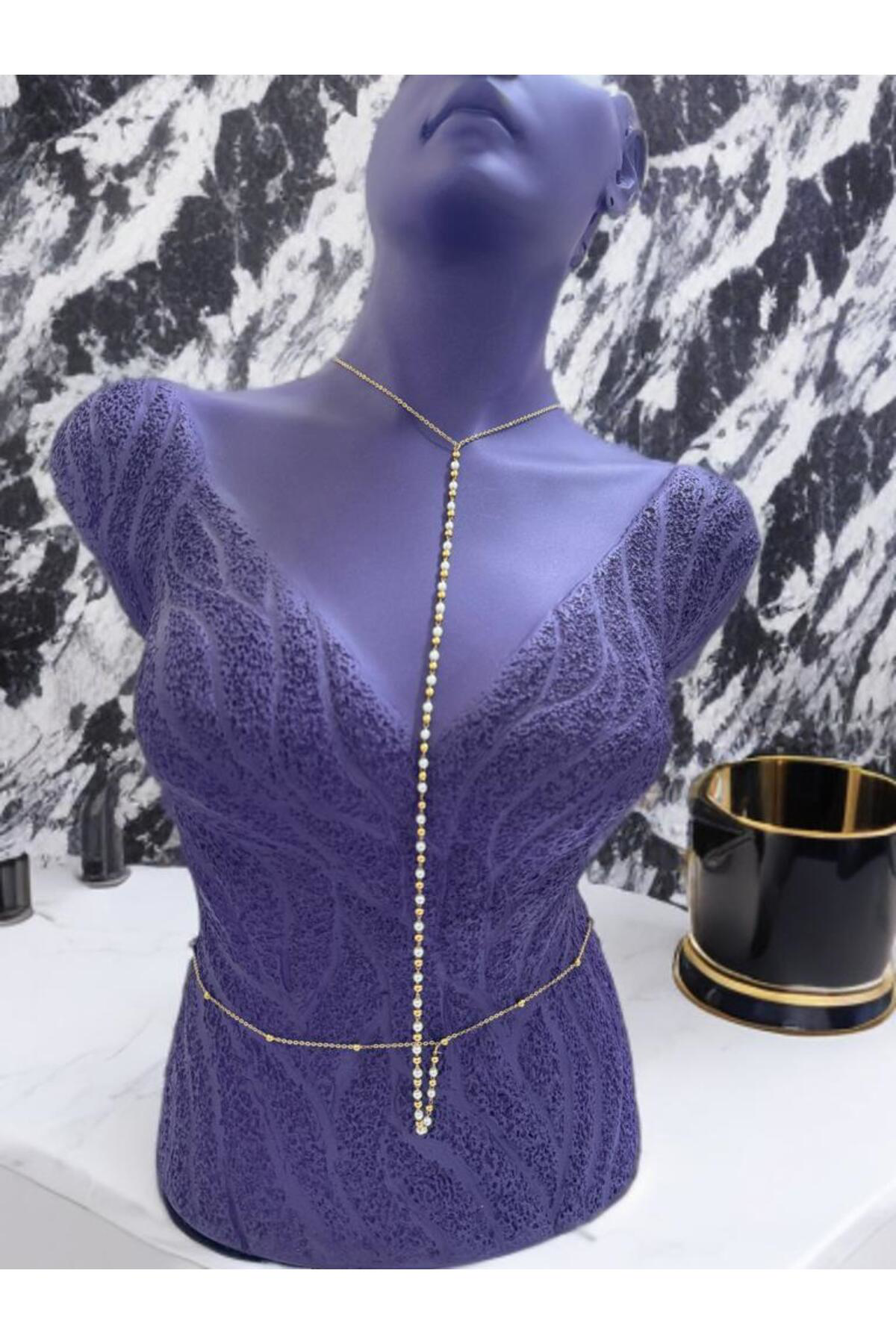 Arescollection Paslanmaz Çelik İnci Detayli Vücut Zinciri