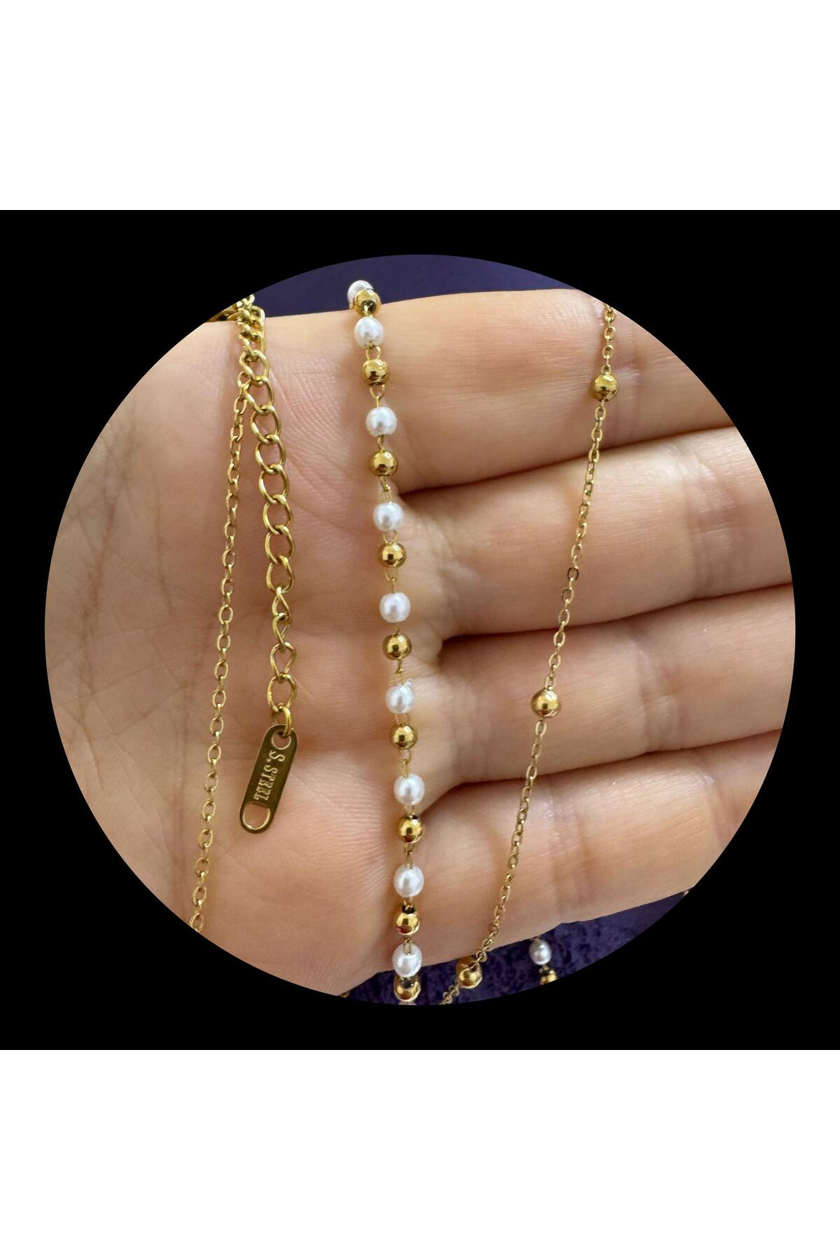 Arescollection Paslanmaz Çelik İnci Detayli Vücut Zinciri