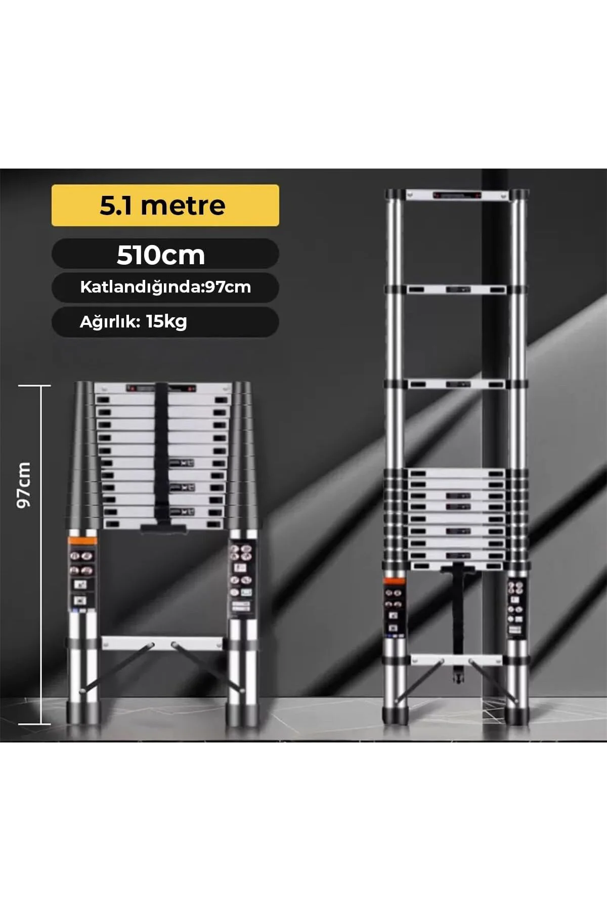 Paslanmaz Çelik Katlanır Merdiven 5.1 Metre