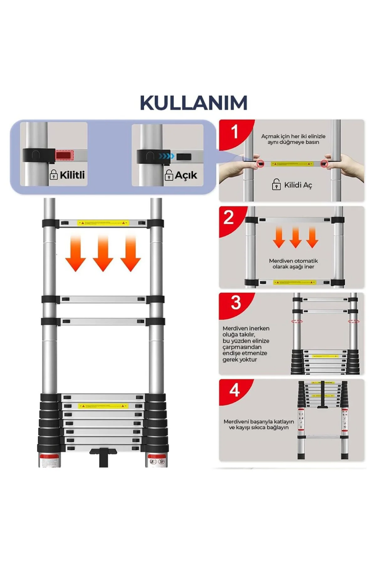 Paslanmaz Çelik Katlanır Merdiven 5.1 Metre