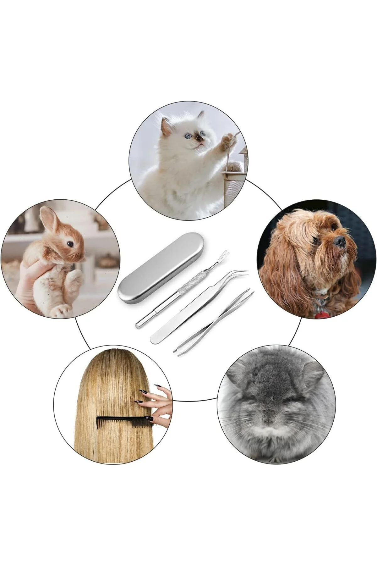 Paslanmaz çelik kene çıkarıcı set, 3'lü paket kene çıkarıcı set, 