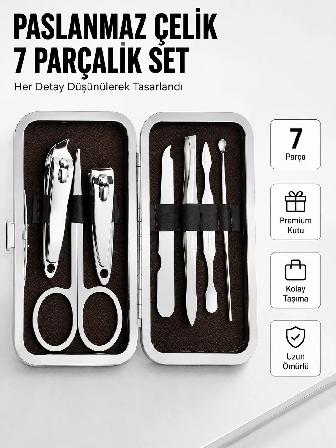 Paslanmaz Çelik Kişisel Bakım Seti – 7 Parça