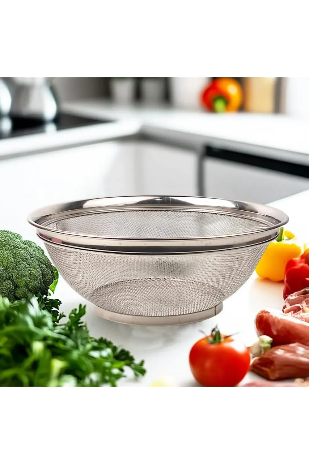 Paslanmaz Çelik Kulpsuz Süzgeç 28cm, Paslanmaz Çelik Pirinç Süzge