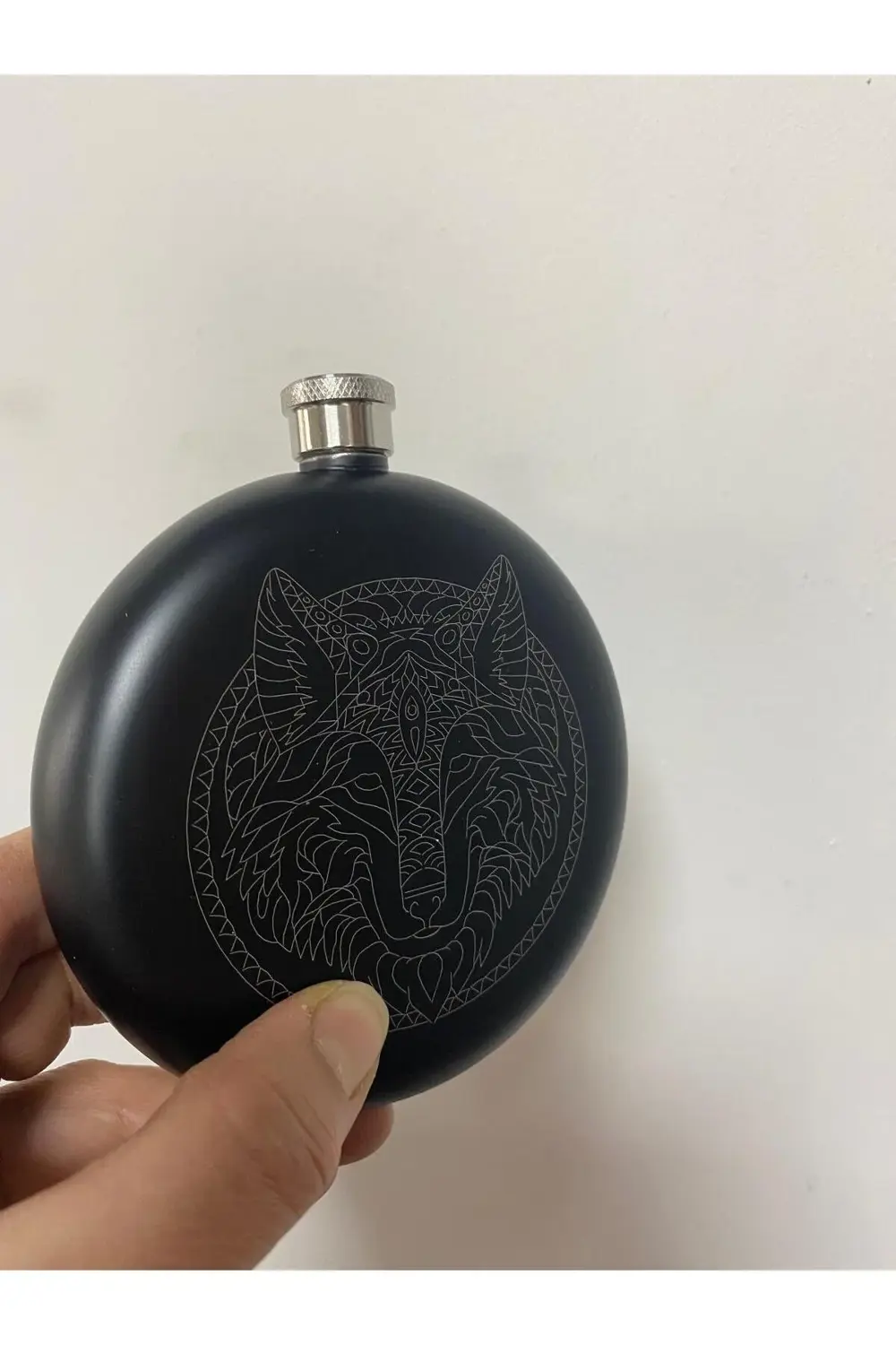 Paslanmaz Çelik Matara Kurt Figürlü Konyak Şişesi