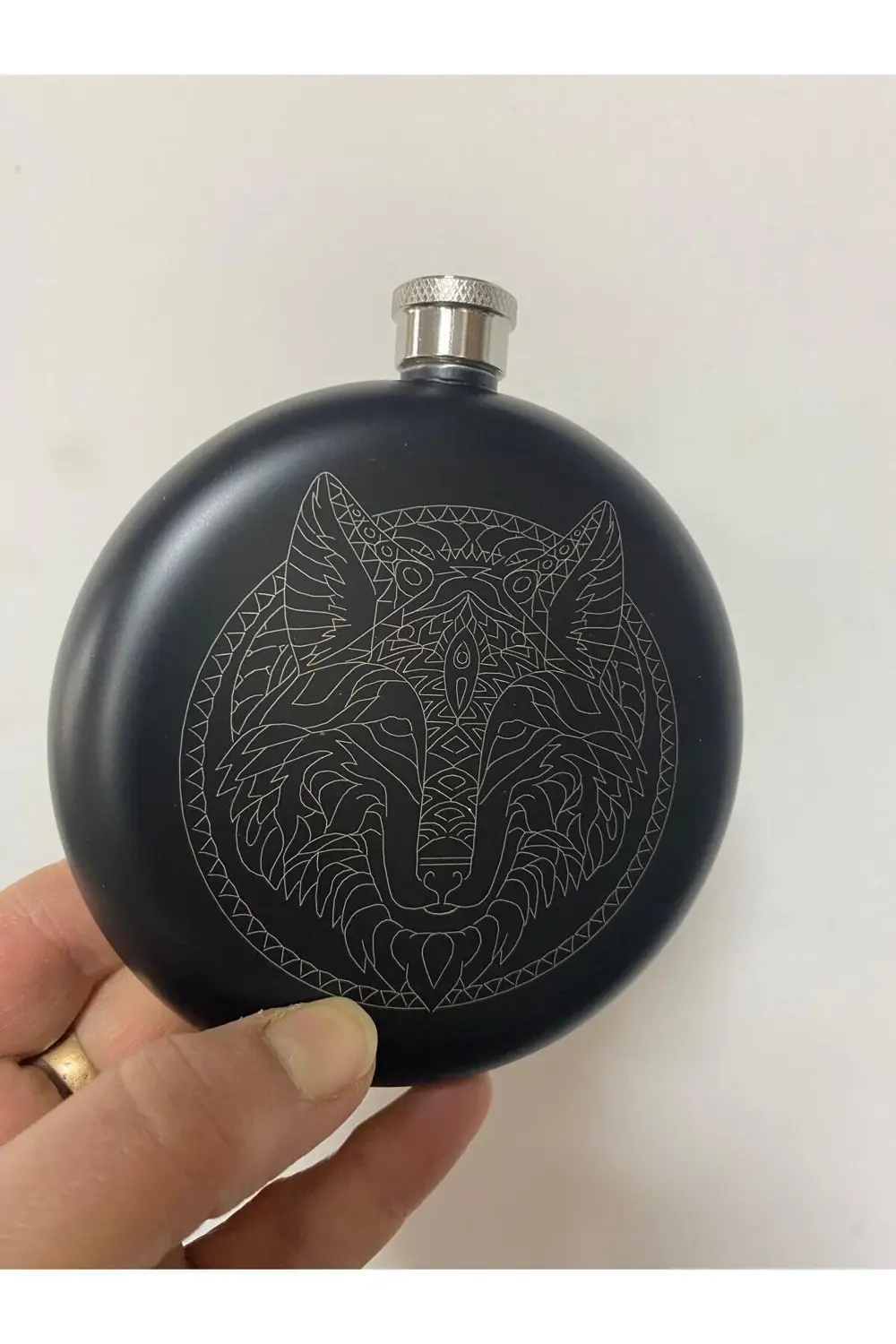 Paslanmaz Çelik Matara Kurt Figürlü Konyak Şişesi