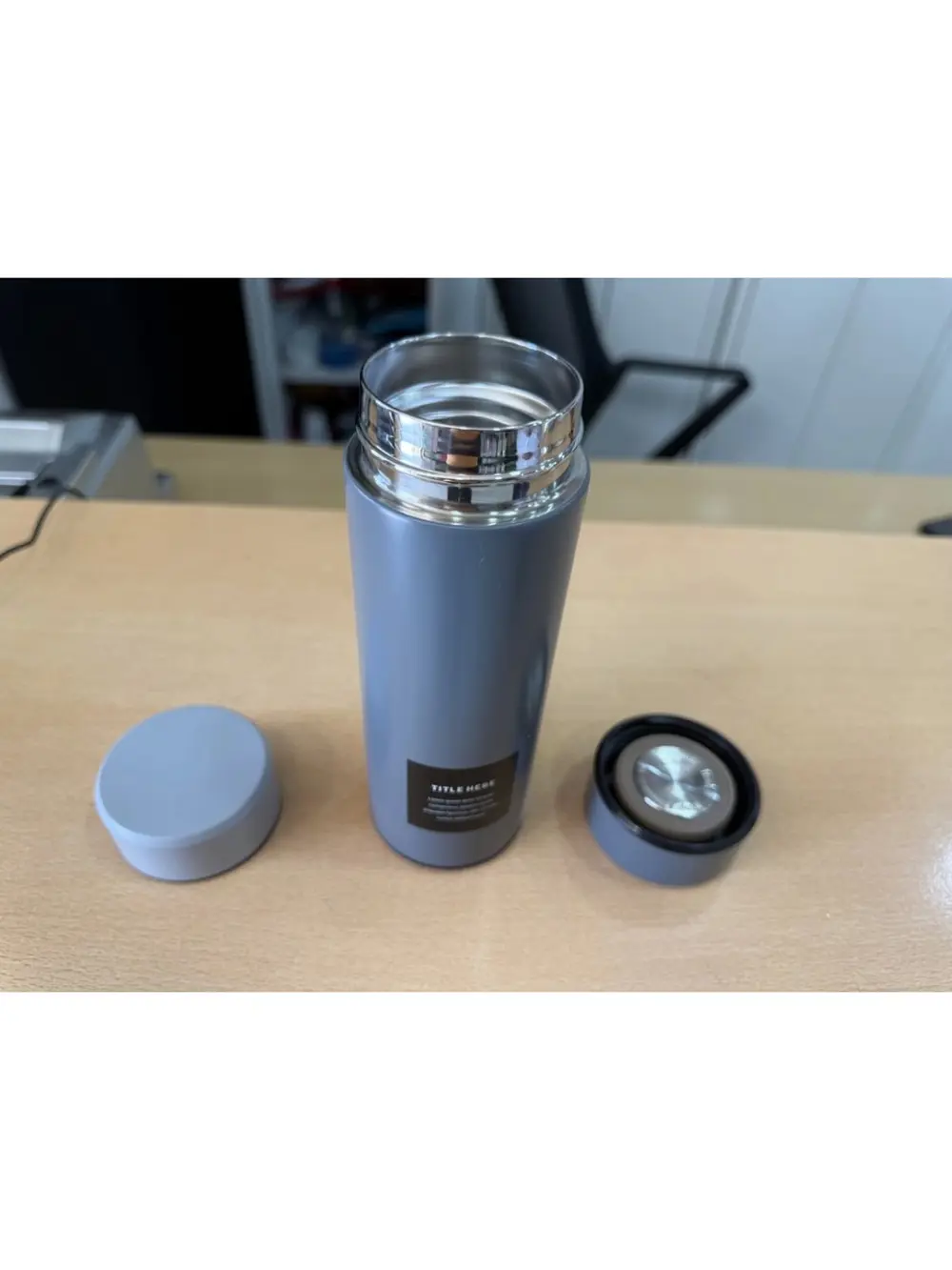 Paslanmaz Çelik Matara Termos Su Şişesi 350ML Vakumlu Kapak - Gri