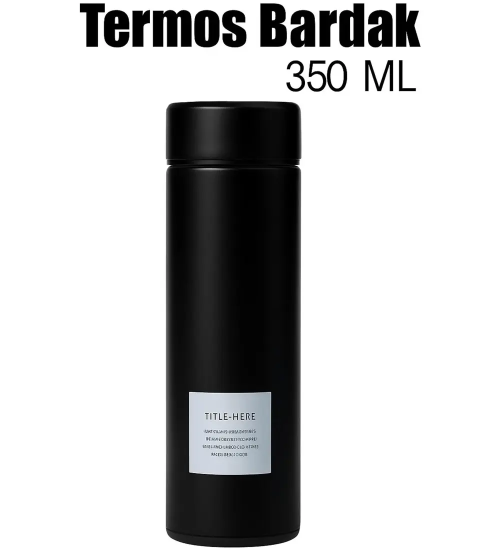 Paslanmaz Çelik Matara Termos Su Şişesi 350ML Vakumlu Kapak - Siy