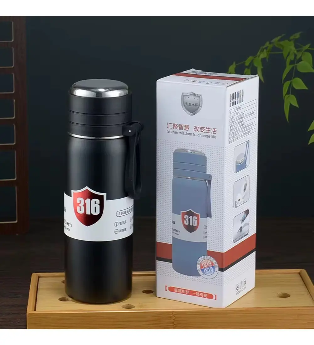 Paslanmaz Çelik Matara Termos Su Şişesi 500 ML Vakumlu Kapak - Si