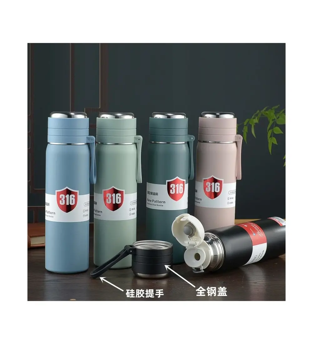 Paslanmaz Çelik Matara Termos Su Şişesi 500 ML Vakumlu Kapak - Si